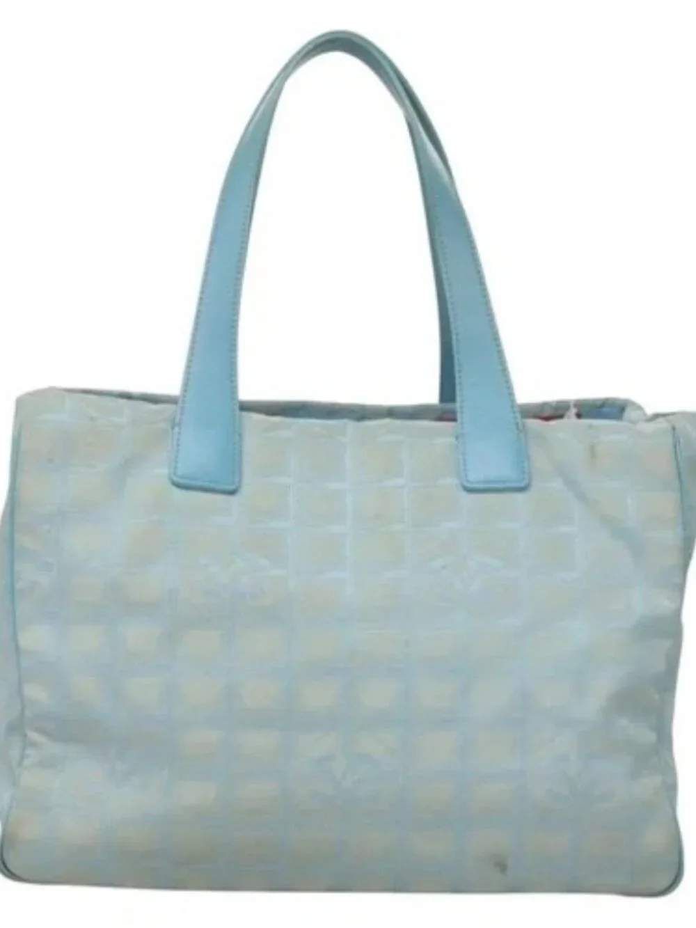 CHANEL New Travel line Tote Bag Light Blue Silver CC Auth 133486